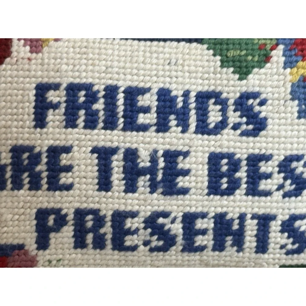 VTG Friends Are The Best Presents‎ Needlepoint Pillow Gift Velvet Accent Small